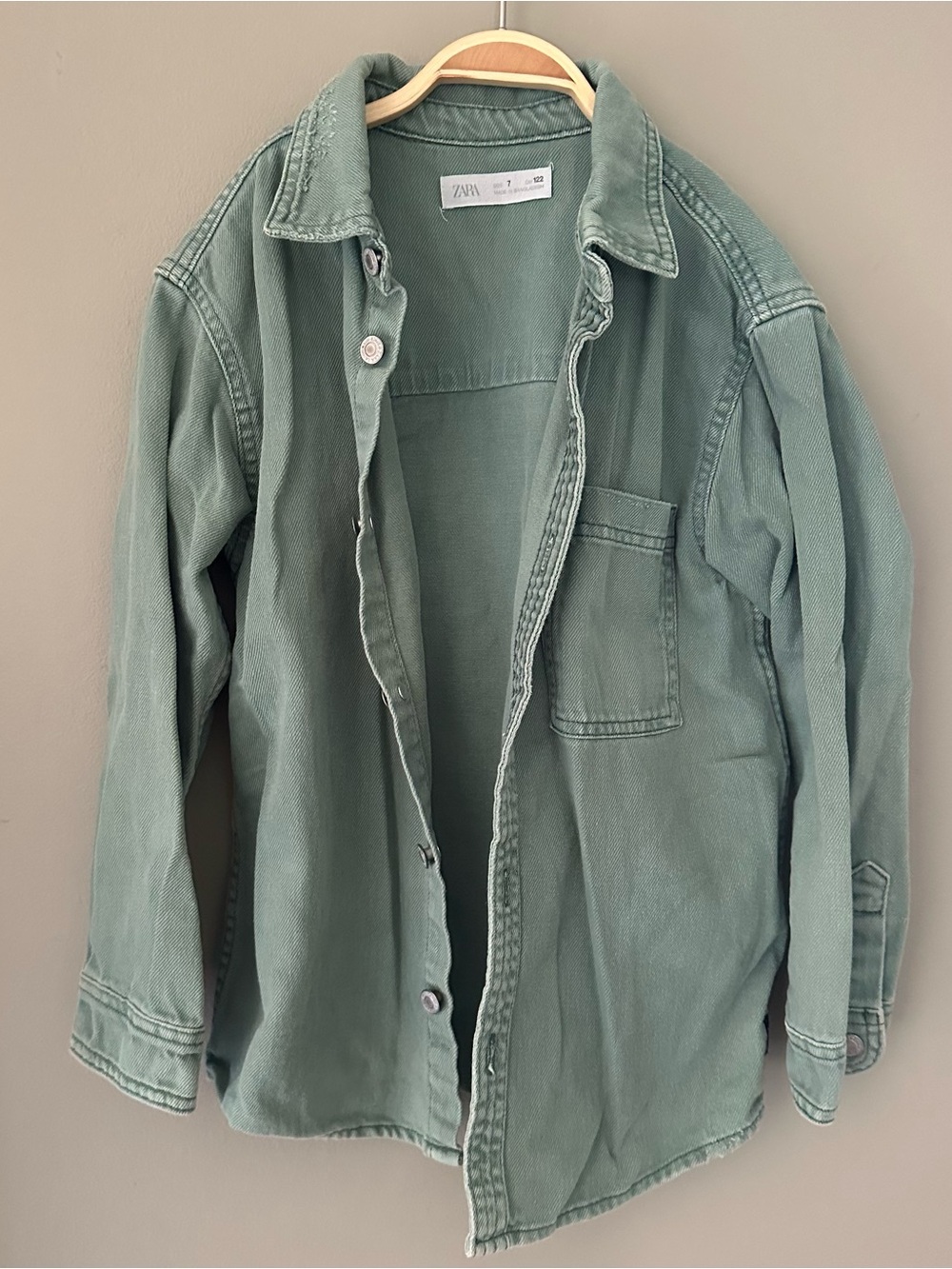 ZARA Kids Sage Green Button-Front Denim Shirt